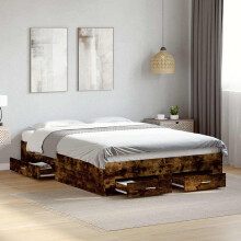 Berkfield Bed Frame with Drawers without Mattress Smoked Oak 135x190 cm Double