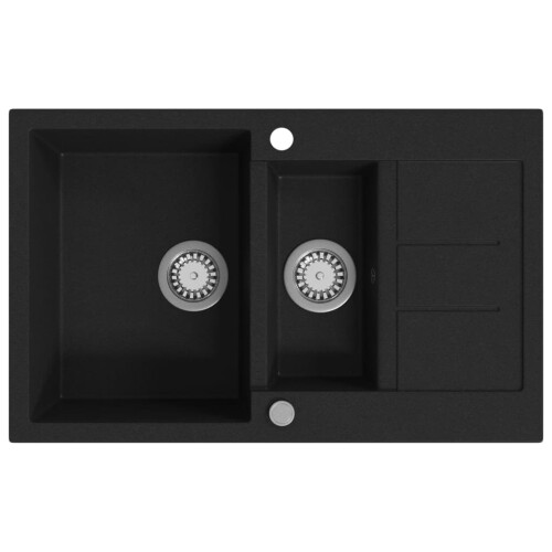 Berkfield Granite Kitchen Sink Double Basin Black 1