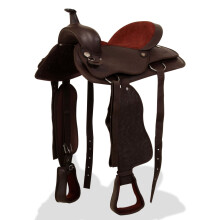 Berkfield Western Saddle. Headstall&Breast Collar Real Leather 15" Brown