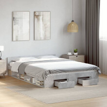 Berkfield Bed Frame with Drawers without Mattress Concrete Grey 135x190 cm Double