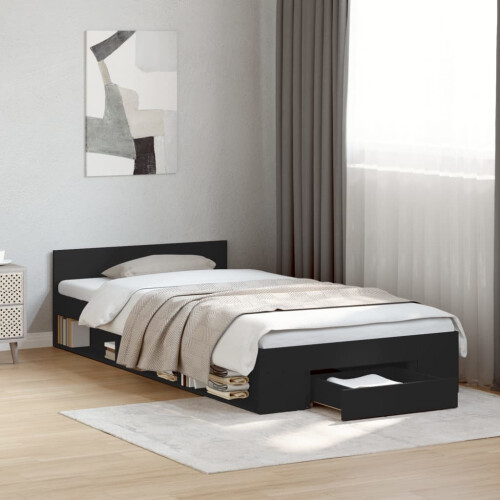 Berkfield Bed Frame with Drawer without Mattress Black 75x190 cm Small Single