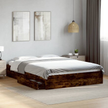 Berkfield Bed Frame with Drawers without Mattress Smoked Oak 160x200 cm