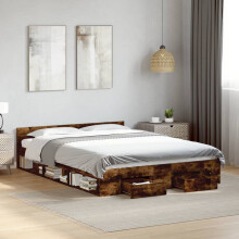 Berkfield Bed Frame with Drawers without Mattress Smoked Oak 160x200 cm