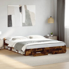 Berkfield Bed Frame with Drawers without Mattress Smoked Oak 180x200 cm Super King