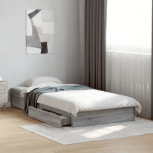 Berkfield Bed Frame with Drawers without Mattress Grey Sonoma 75x190 cm Small Single