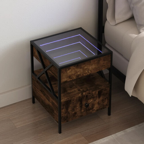 Berkfield Bedside Table with Infinity LED Smoked Oak 40x40x51 cm