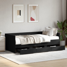 Berkfield Daybed with Drawers without Mattress Black 75x190 cm Small Single