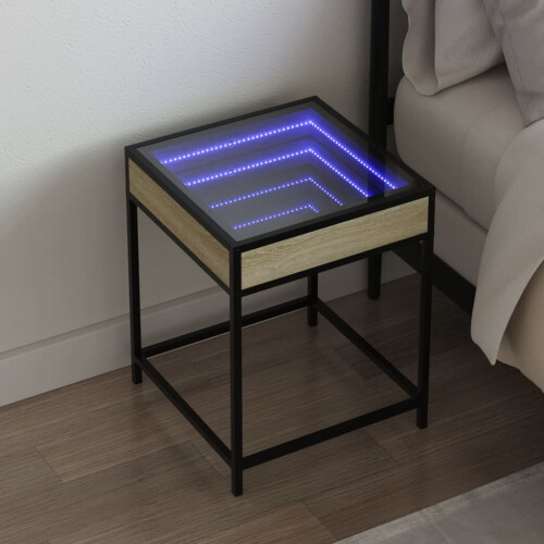 Berkfield Bedside Table with Infinity LED Sonoma Oak 40x40x51 cm