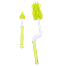 360 Rotatable Baby Bottle Cleaning Brush Set with Soft Silicone Bristles Yellow