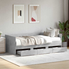 Berkfield Daybed with Drawers without Mattress Concrete Grey 90x190 cm Single
