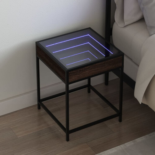 Berkfield Bedside Table with Infinity LED Brown Oak 40x40x51 cm