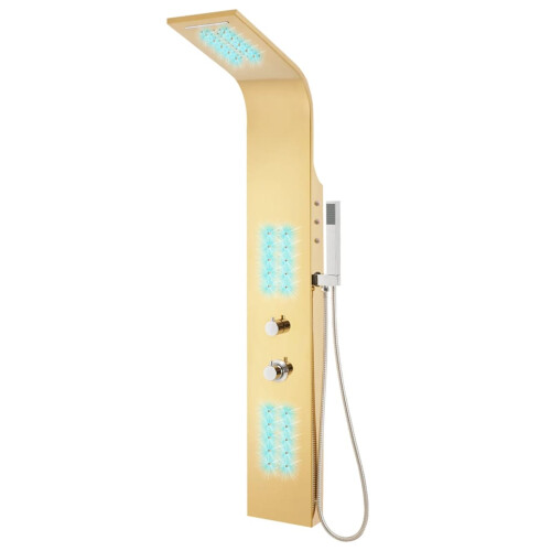 Berkfield Shower Panel System Stainless Steel 201 Gold Curved 2