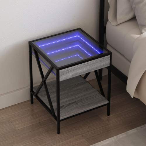 Berkfield Bedside Table with Infinity LED Grey Sonoma 40x40x49 cm
