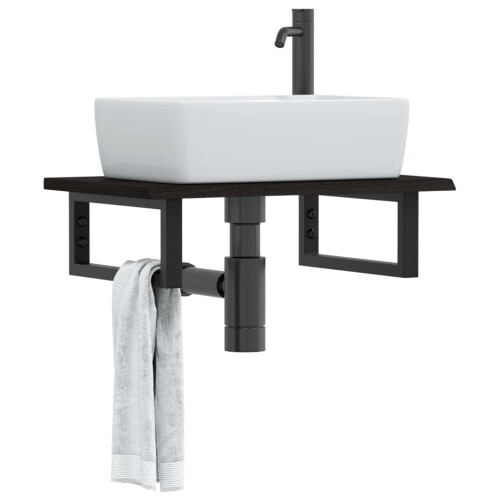 Berkfield Basin Shelf Wall Mounted Steel and Solid Wood Oak