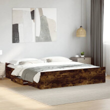 Berkfield Bed Frame with Drawers without Mattress Smoked Oak 200x200 cm