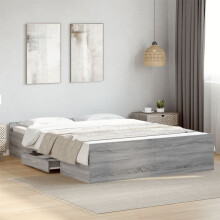 Berkfield Bed Frame with Drawers without Mattress Grey Sonoma 150x200 cm King Size