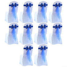 Blue Elastic Bowknot Chair Sashes Pack of 10, Durable Stretch Bands for Wedding Party Decoration