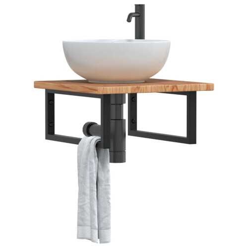 Berkfield Basin Shelf Wall Mounted Steel and Solid Wood Oak