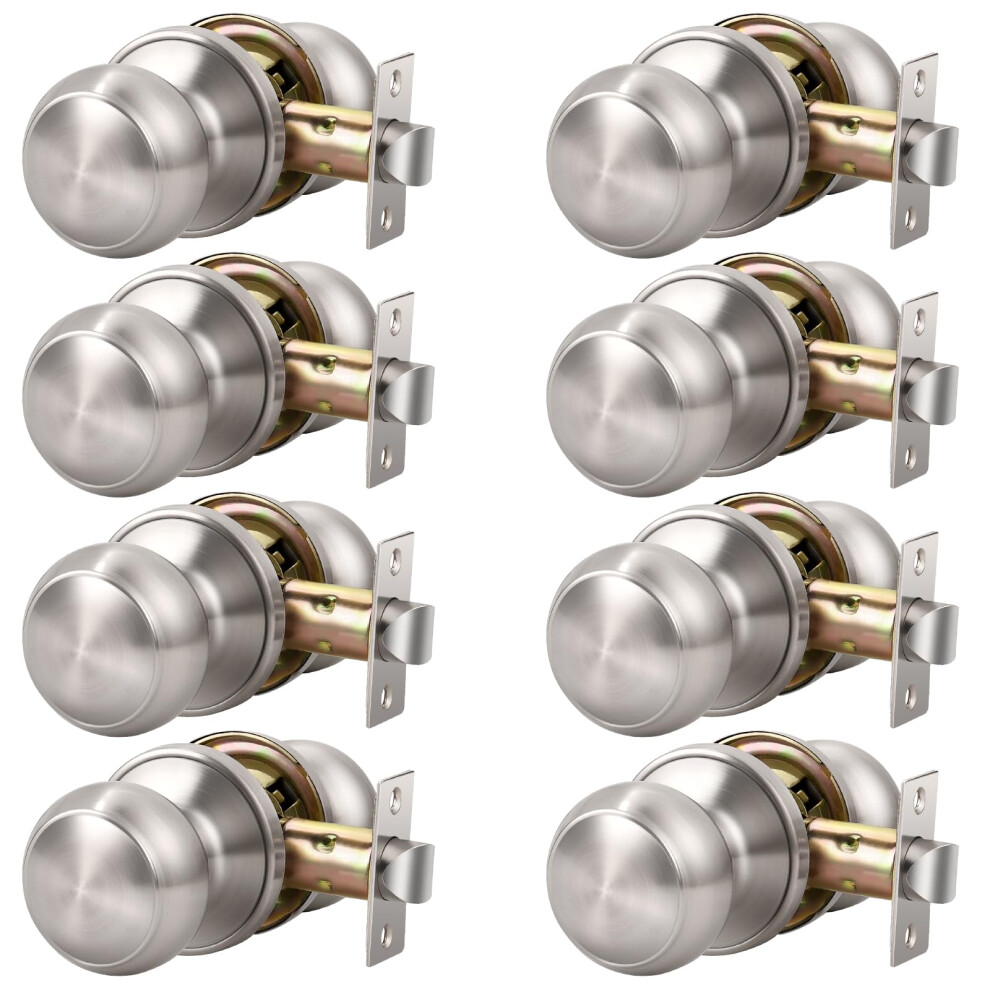 Brushed Nickel Door Knobs Set Of 8, Keyless Interior Closet And Hall Passage Knobs, Modern Satin Finish 9045646571225