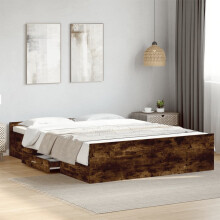 Berkfield Bed Frame with Drawers without Mattress Smoked Oak 150x200 cm King Size