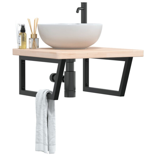 Berkfield Basin Shelf Wall Mounted Steel and Solid Wood Oak