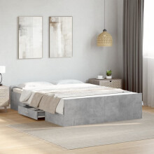 Berkfield Bed Frame with Drawers without Mattress Concrete Grey 135x190 cm Double