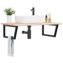Berkfield Basin Shelf Wall Mounted Steel and Solid Wood Oak
