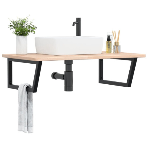 Berkfield Basin Shelf Wall Mounted Steel and Solid Wood Oak