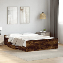 Berkfield Bed Frame with Drawers without Mattress Smoked Oak 135x190 cm Double