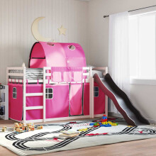 Berkfield Bunk Bed without Mattress with Slide and Curtains Pink 90x190 cm Single