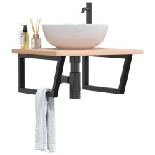 Berkfield Basin Shelf Wall Mounted Steel and Solid Wood Beech