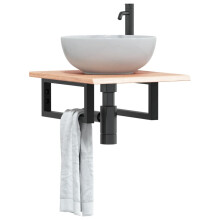 Berkfield Basin Shelf Wall Mounted Steel and Solid Wood Oak