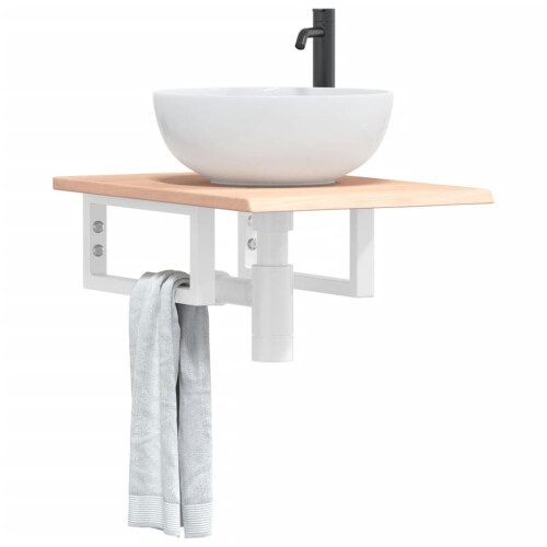 Berkfield Basin Shelf Wall Mounted Steel and Solid Wood Oak