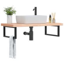 Berkfield Basin Shelf Wall Mounted Steel and Solid Wood Beech