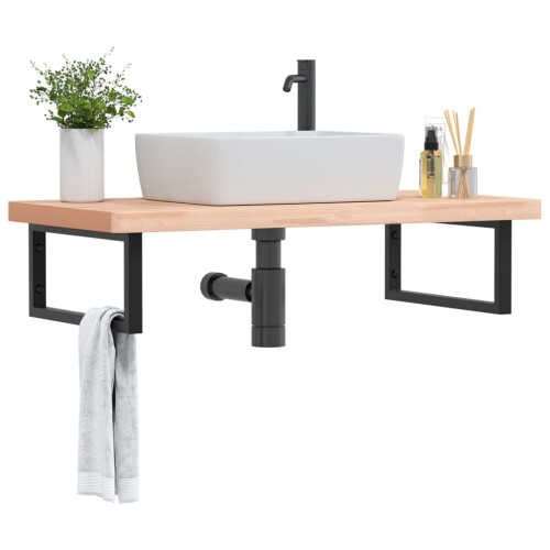 Berkfield Basin Shelf Wall Mounted Steel and Solid Wood Beech