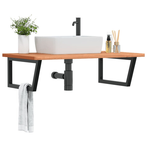 Berkfield Basin Shelf Wall Mounted Steel and Solid Wood Beech