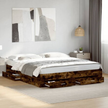 Berkfield Bed Frame with Drawers without Mattress Smoked Oak 200x200 cm