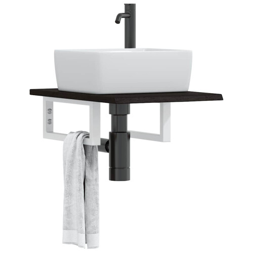Berkfield Basin Shelf Wall Mounted Steel and Solid Wood Oak