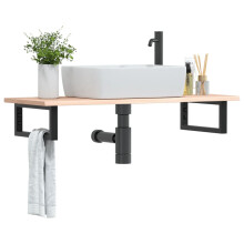 Berkfield Basin Shelf Wall Mounted Steel and Solid Wood Oak