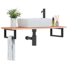 Berkfield Basin Shelf Wall Mounted Steel and Solid Wood Oak
