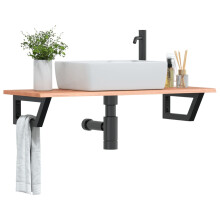 Berkfield Basin Shelf Wall Mounted Steel and Solid Wood Oak