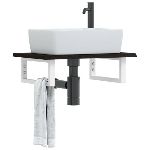 Berkfield Basin Shelf Wall Mounted Steel and Solid Wood Oak