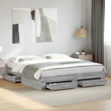 Berkfield Bed Frame with Drawers without Mattress Grey Sonoma 180x200 cm Super King