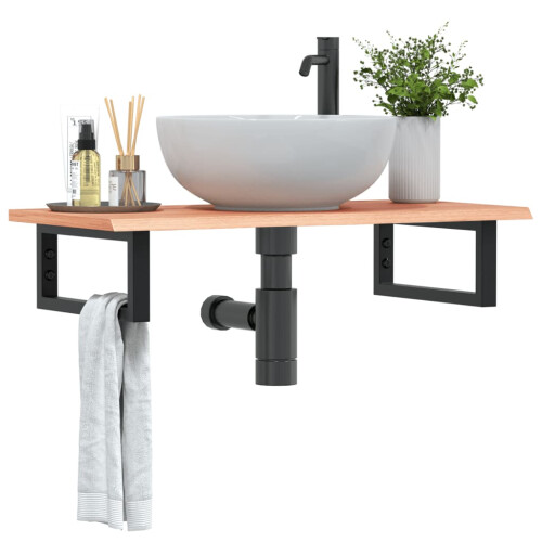Berkfield Basin Shelf Wall Mounted Steel and Solid Wood Oak