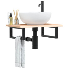 Berkfield Basin Shelf Wall Mounted Steel and Solid Wood Oak