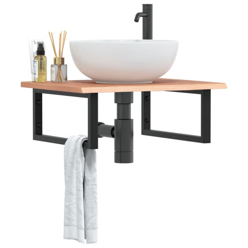 Berkfield Basin Shelf Wall Mounted Steel and Solid Wood Oak
