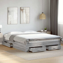 Berkfield Bed Frame with Drawers without Mattress Grey Sonoma 150x200 cm King Size