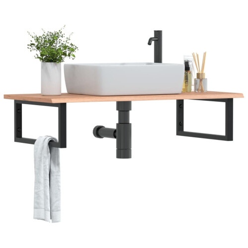 Berkfield Basin Shelf Wall Mounted Steel and Solid Wood Oak