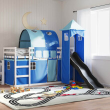 Berkfield Bunk Bed without Mattress with Slide and Curtains Blue 90x200 cm