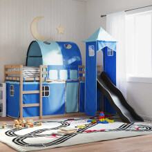 Berkfield Bunk Bed without Mattress with Slide and Curtains Blue 90x190 cm Single